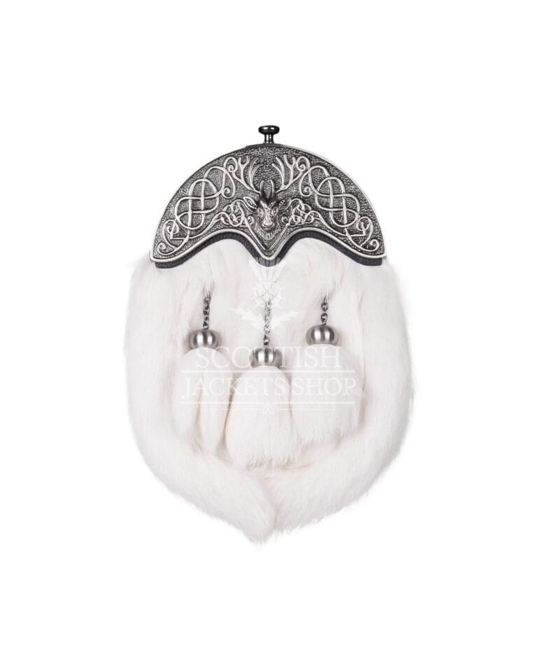 Antique Black Stag Head and White Rabbit Fur Sporran