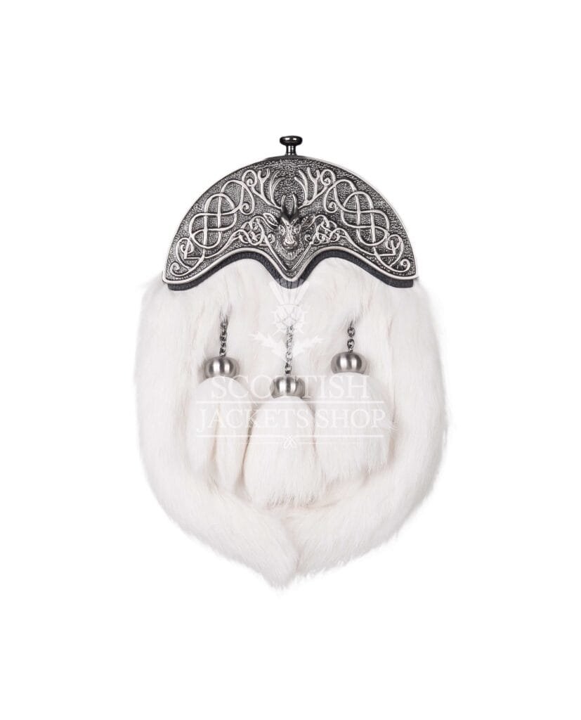 Antique Black Stag Head and White Rabbit Fur Sporran