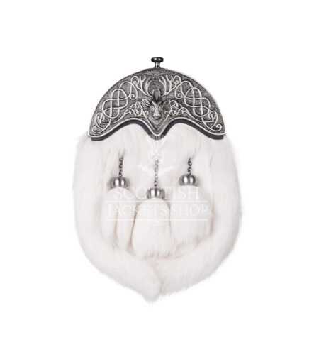 Antique Black Stag Head and White Rabbit Fur Sporran