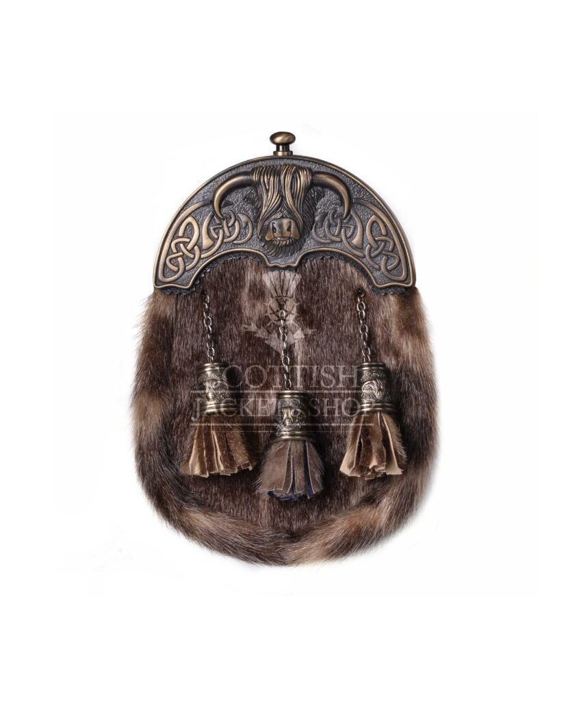 Brass Highland Cow Seal Fur Full Dress Sporran