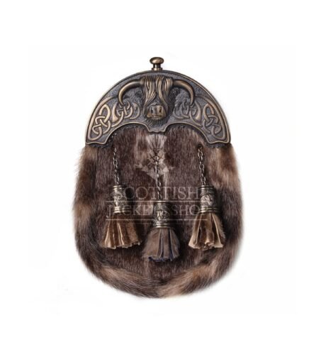 Brass Highland Cow Seal Fur Full Dress Sporran