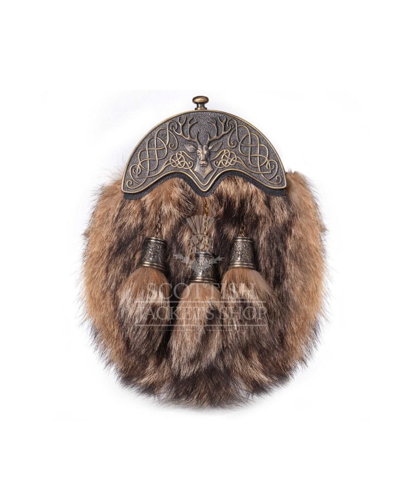 Brass Stag Head Coyote Fur Full Dress Sporran