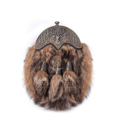 Brass Stag Head Coyote Fur Full Dress Sporran