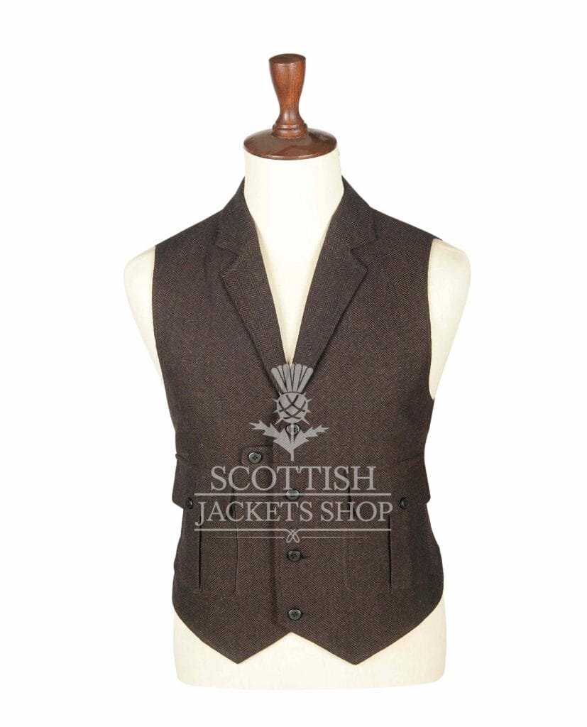 Brown Herringbone Waistcoat for Men