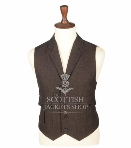 Brown Herringbone Waistcoat for Men