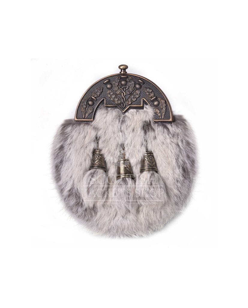 Brass Thistle Semi White Fur Full Dress Sporran