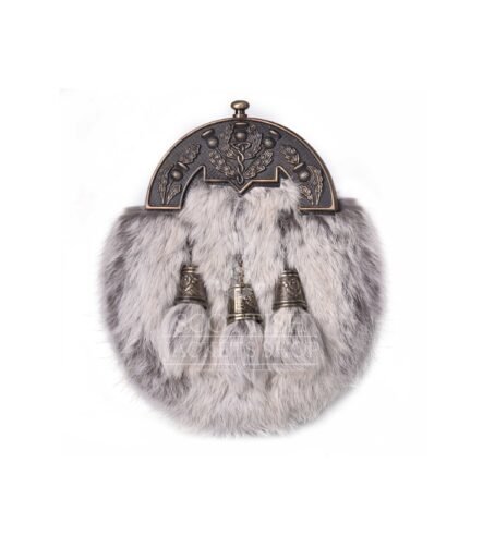 Brass Thistle Semi White Fur Full Dress Sporran