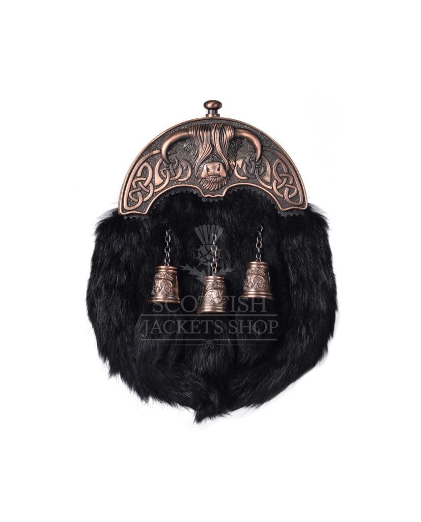 Black Rabbit Fur Full Dress Sporran Bronze Highland Cow Cantle