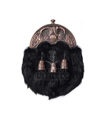 Black Rabbit Fur Full Dress Sporran Bronze Highland Cow Cantle