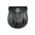 Shamrock Emblem Black Leather Plain Day Sporran