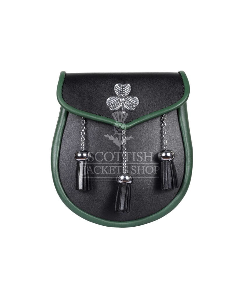 Shamrock Emblem Black Leather Plain Day Sporran