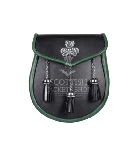 Shamrock Emblem Black Leather Plain Day Sporran
