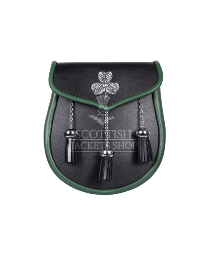 Shamrock Emblem Black Leather Plain Day Sporran