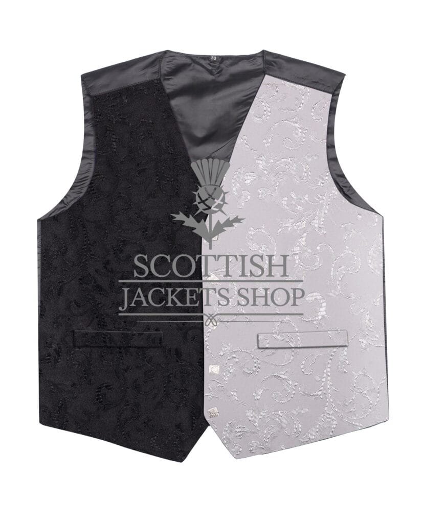 White and Black Brocade Two Tone Hybrid Waistcoat