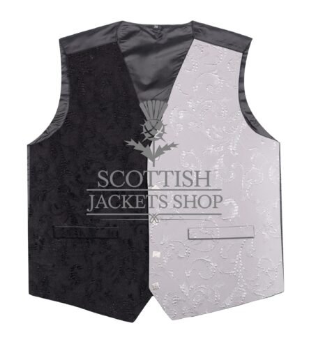 White and Black Brocade Two Tone Hybrid Waistcoat