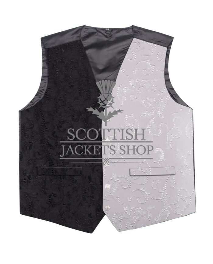 White and Black Brocade Two Tone Hybrid Waistcoat