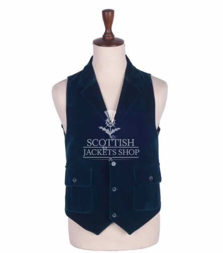 Turquoise Blue Velvet Waistcoat For Men