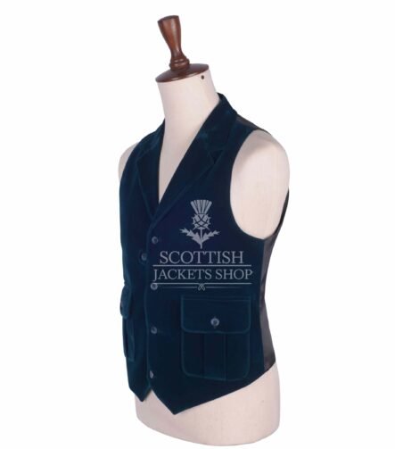 Turquoise Blue Velvet Waistcoat For Men