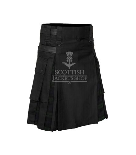 Black Watch Tartan Black Cotton Hybrid Utility Kilt