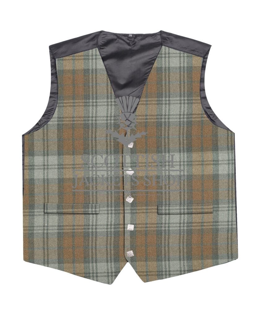 Black Watch Weathered Tartan 5 Buttons Argyll Waistcoat
