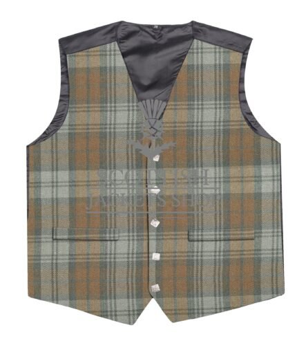 Black Watch Weathered Tartan 5 Buttons Argyll Waistcoat