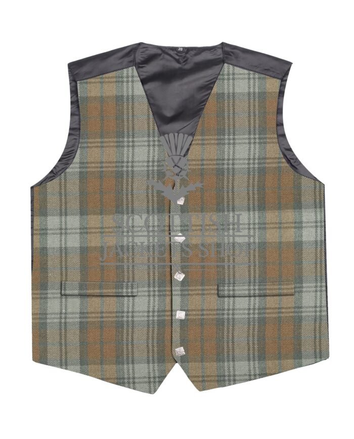 Black Watch Weathered Tartan 5 Buttons Argyll Waistcoat