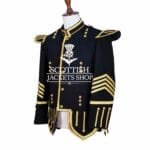 Black Wool Gold Braided Scottish Piper Drummer Doublet Jacket