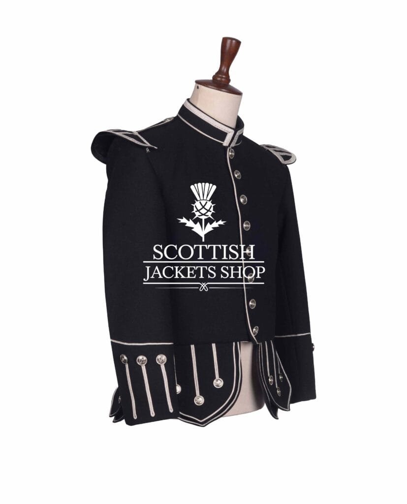Black Wool Scottish Military Piper Drummer Doublet Jacket