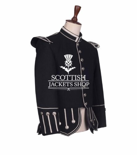Black Wool Scottish Military Piper Drummer Doublet Jacket