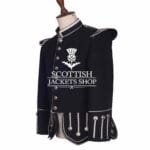Black Wool Scottish Military Piper Drummer Doublet Jacket
