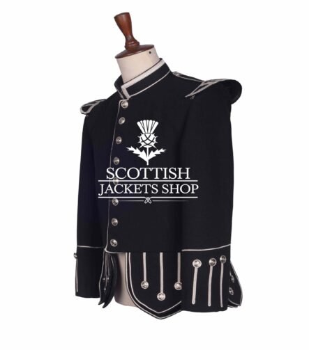 Black Wool Scottish Military Piper Drummer Doublet Jacket