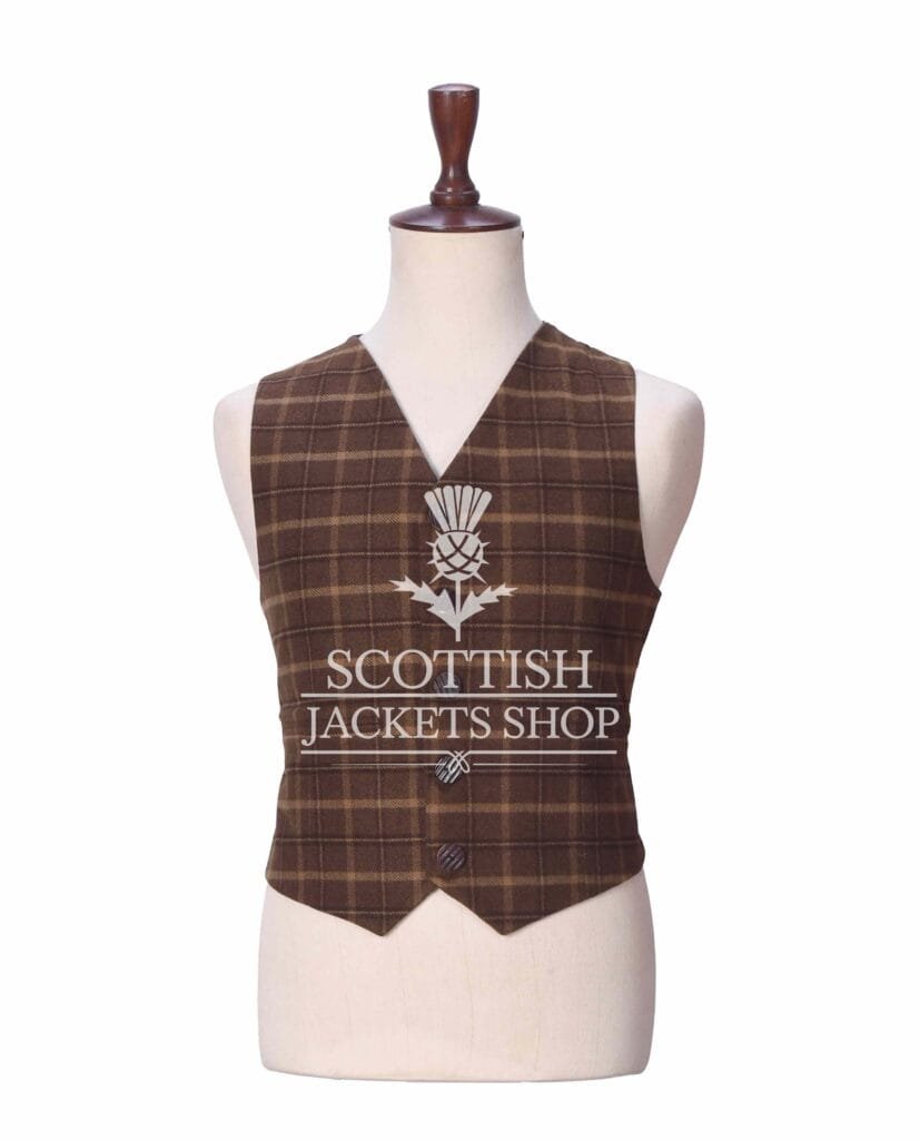 Brown Wool 5 Buttons Argyll Waistcoat