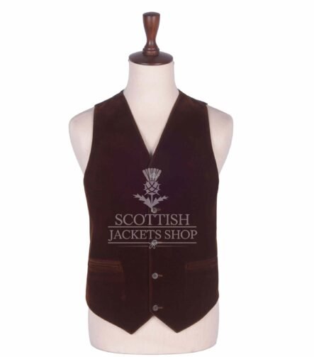 Brown Velvet 5 Buttons Argyll Waistcoat