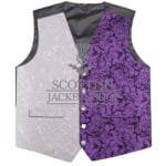 White and Purple Tartan 5 Buttons Argyll Waistcoat
