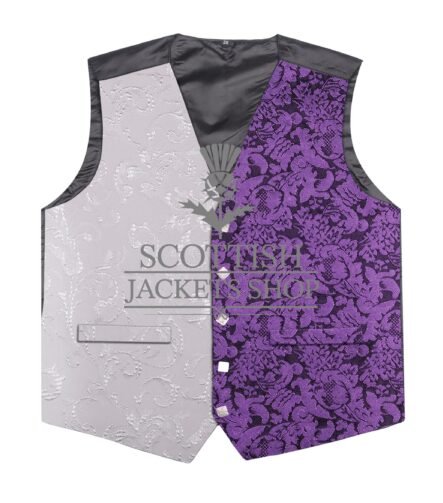 White and Purple Tartan 5 Buttons Argyll Waistcoat