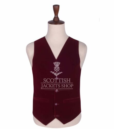 Red Vine Velvet 5 Buttons Argyll Waistcoat