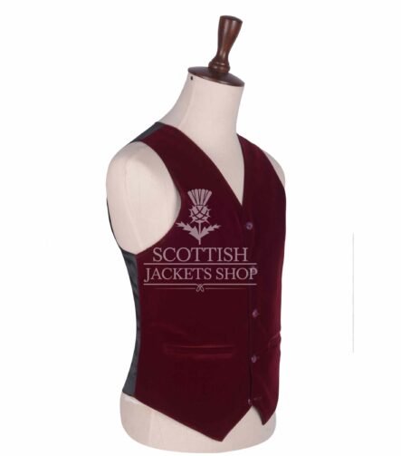 Red Vine Velvet 5 Buttons Argyll Waistcoat