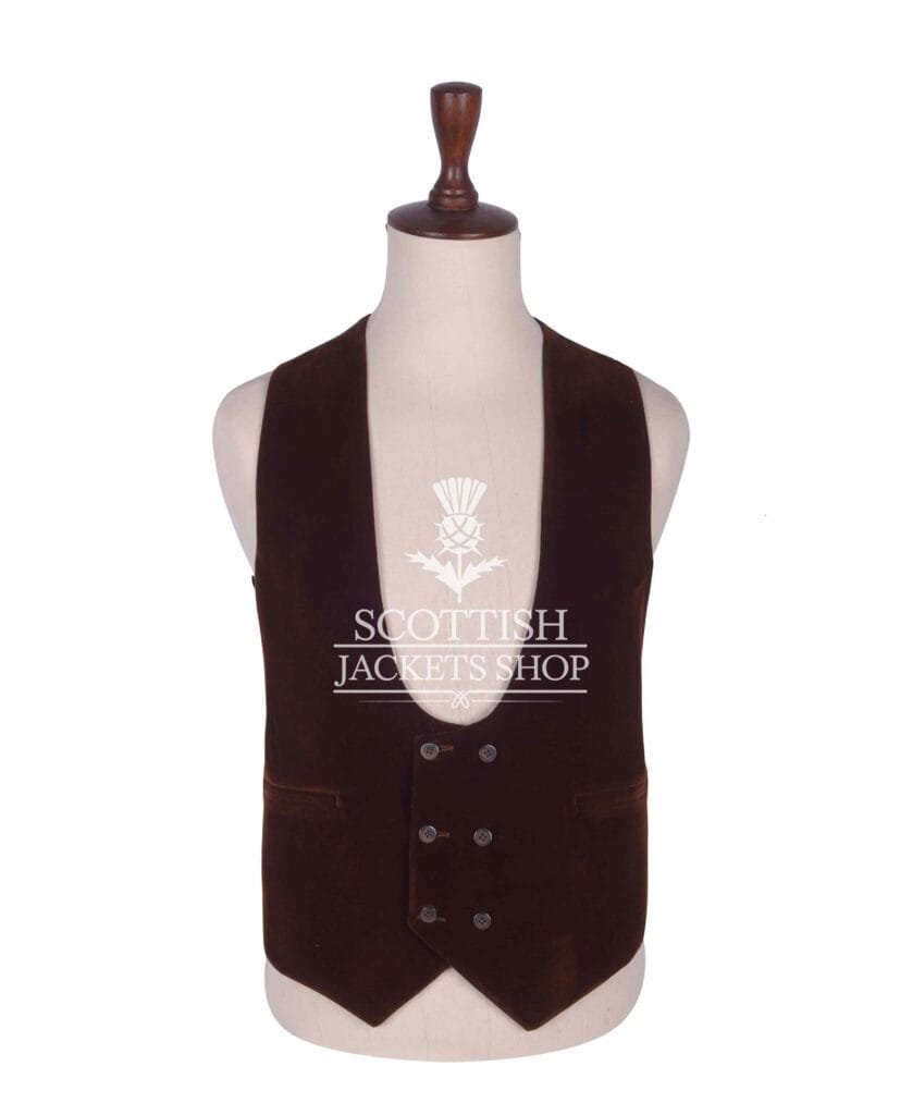 Brown Velvet Double Breasted Kilt Waistcoat