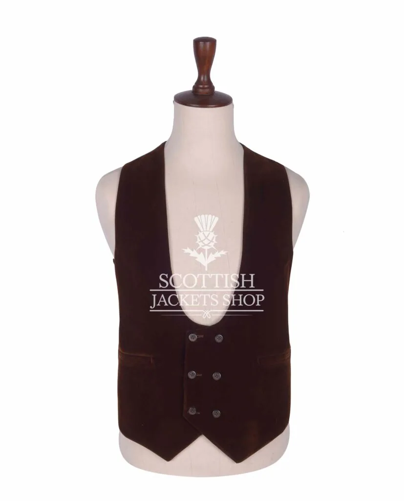 Brown Velvet Double Breasted Kilt Waistcoat