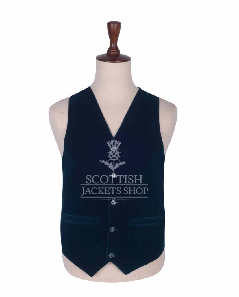 Torquise Blue Velvet 5 Buttons Argyll Waistcoat