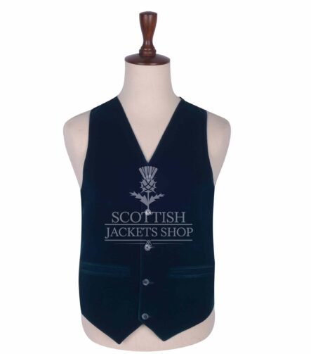 Torquise Blue Velvet 5 Buttons Argyll Waistcoat