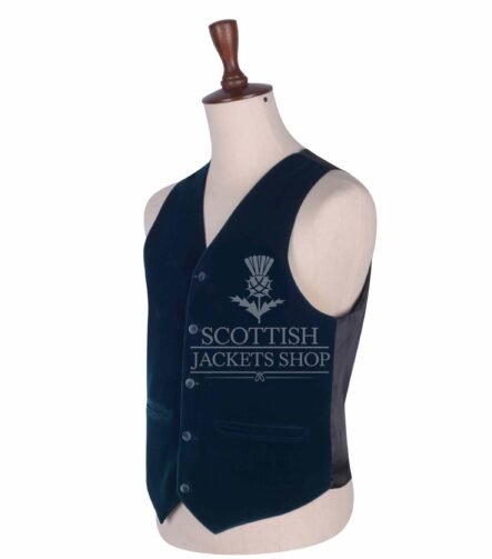 Torquise Blue Velvet 5 Buttons Argyll Waistcoat