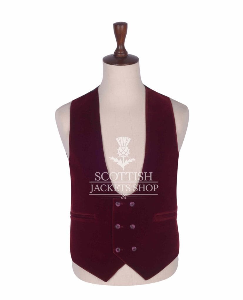 Red Vine Velvet Double Breasted Kilt Waistcoat