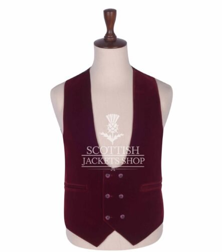 Red Vine Velvet Double Breasted Kilt Waistcoat