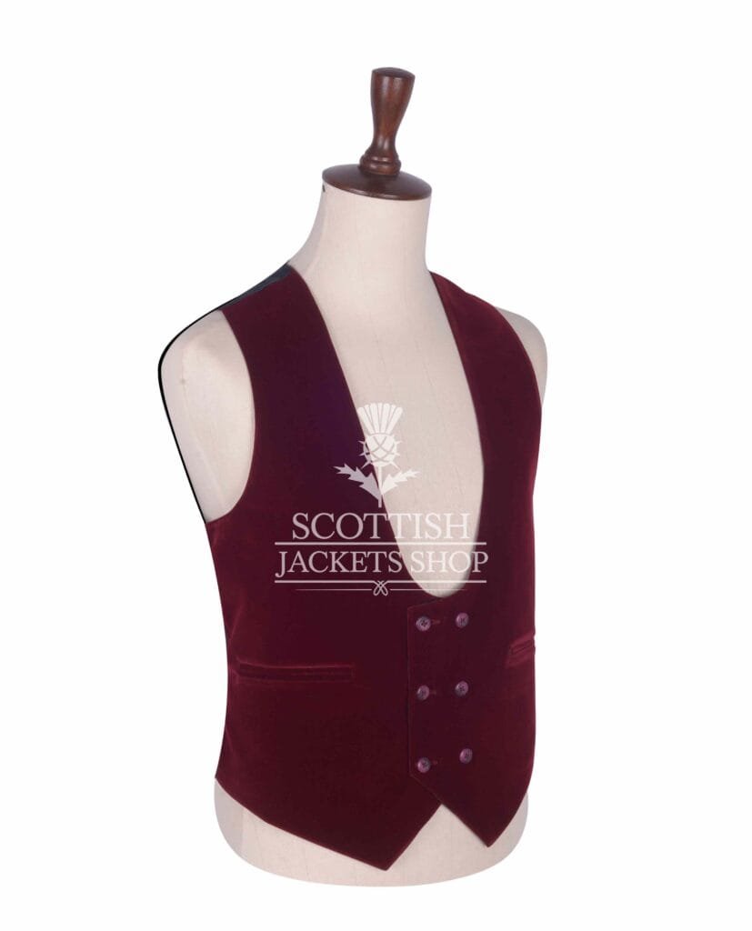 Red Vine Velvet Double Breasted Kilt Waistcoat