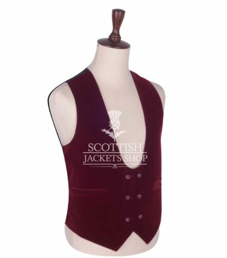 Red Vine Velvet Double Breasted Kilt Waistcoat