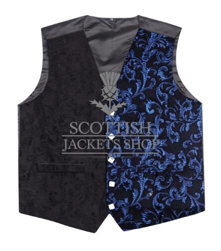blue and Black Brocade Two Tone Hybrid Waistcoat