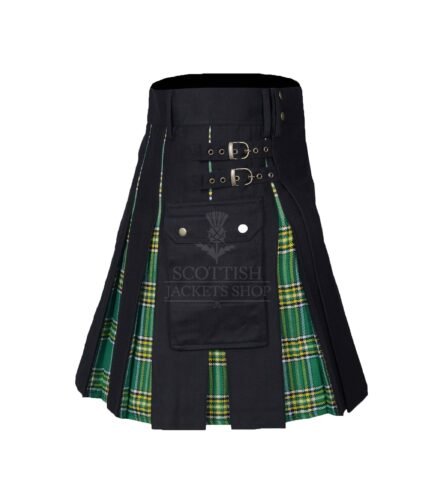 Irish Tartan Black Cotton Hybrid Utility Kilt