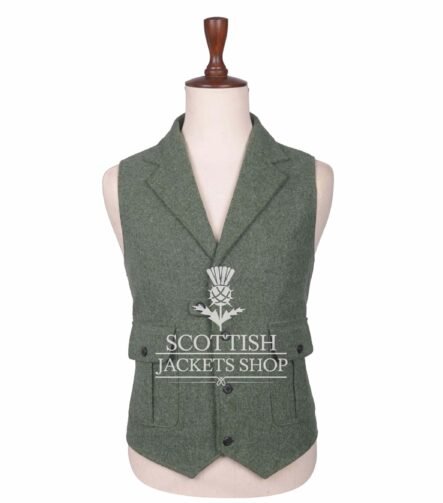 Lovat Green Wool Waistcoat For Men