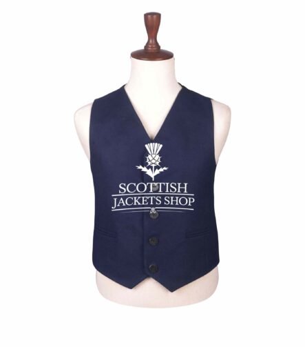 Navy Blue Wool Argyll Waistcoat